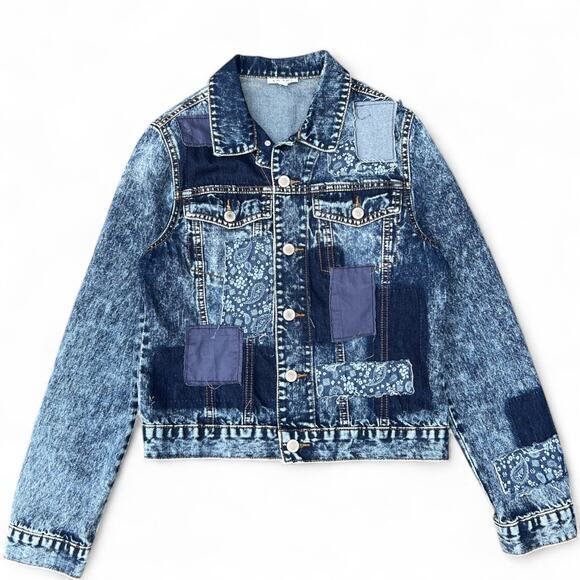 Adore Paisley Patchwork Acid Wash Denim Trucker Jacket Women’s Small - Picture 1 of 4